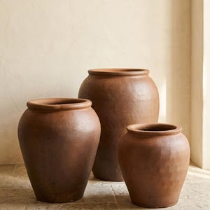 Jarra grande de terracota para aceitunas, maceta rústica mediterránea, recipiente de arcilla envejecida, decoración de suelo toscana