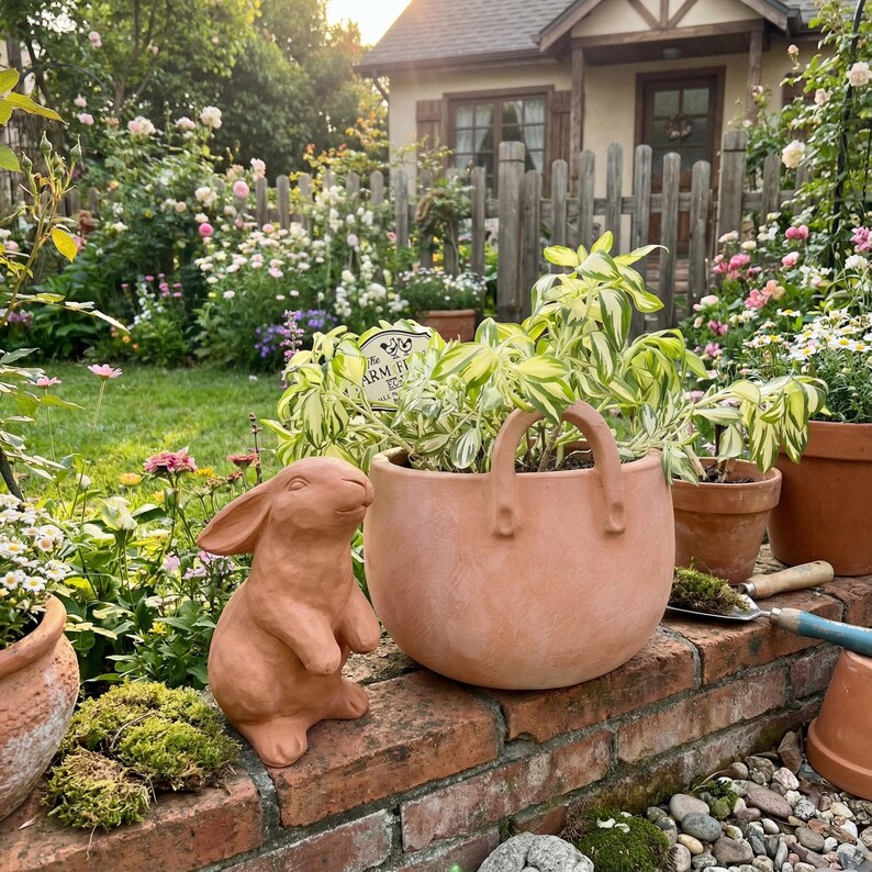 Handcrafted Terracotta Rabbit Garden Statue - Etsy
