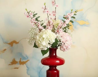 Modern Red Glazed Ceramic Vase: Mid-Century Style Art Pottery