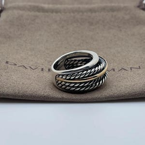 デビッド・ユーマン スターリングシルバー＆14Kイエローゴールド ナロークロスオーバーリング サイズ9