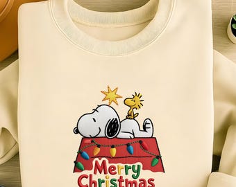 Merry Christmas Snoopy Embroidery Design, Celebration Holiday Machine Embroidery File, Festive Pattern, Instant Download