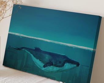 Underwater Humpback Whale Wall Art on Canvas - Blue Whale Painting - Nautical Ocean Wall Art - Home Office Decor - Animal Beach Decor