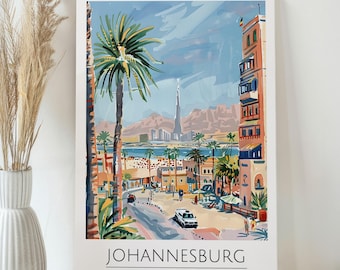 Johannesburg South Africa Travel Poster Print on Canvas -African Travel Art Print -Housewarming Gift -Contemporary Johannesburg City WallArt