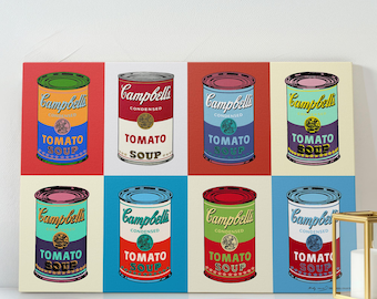 Andy Warhol Colorful Campbell's Soup Canvas Wall Print -Retro Home Gift -Modern Luxury Pop Art Decor -Famous Painting for Kitchen Wall Décor