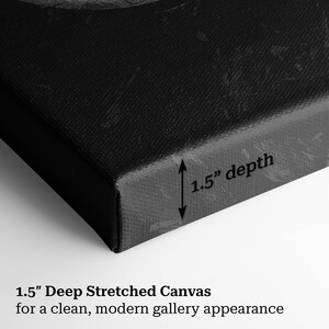 Puede incluir: Primer plano de un lienzo negro estirado con una profundidad de 3,8 cm. El lienzo est&aacute; dise&ntilde;ado para una apariencia de galer&iacute;a limpia y moderna. La imagen muestra el lateral del lienzo, destacando su grosor y textura.