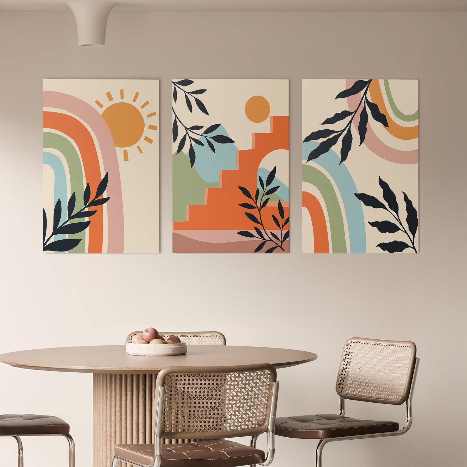 Set of 3 Botanical Leaves Canvas Wall Art Set - Modern Abstract Set ...