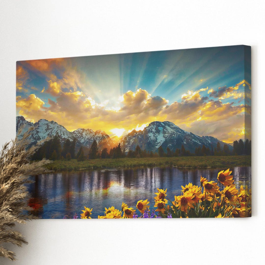 Mountain Scenes Canvas Wall Art - Scenic Mountain Lake Wall Decor ...