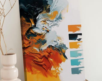 Abstract Shades of Orange and Blue Canvas Wall Art -Modern Textured Art Decor -Minimalist Wall Painting - Large Contemporary Home Wall Decor