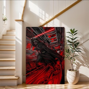 Darth Vader Lightsaber Art Print on Canvas – Star Wars Black and Red PopArt – Modern Large Wall Decor –Unique Sci-Fi Gift for Star Wars Fans image 8