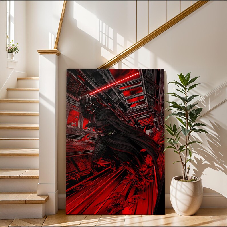 Darth Vader Lightsaber Art Print on Canvas – Star Wars Black and Red PopArt – Modern Large Wall Decor –Unique Sci-Fi Gift for Star Wars Fans image 8