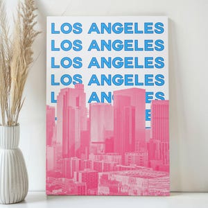 Los Angeles Travel Poster Print on Canvas - Modern LA Travel Art Print - California Cityscape Large Wall Decor - Housewarming Traveler Gift