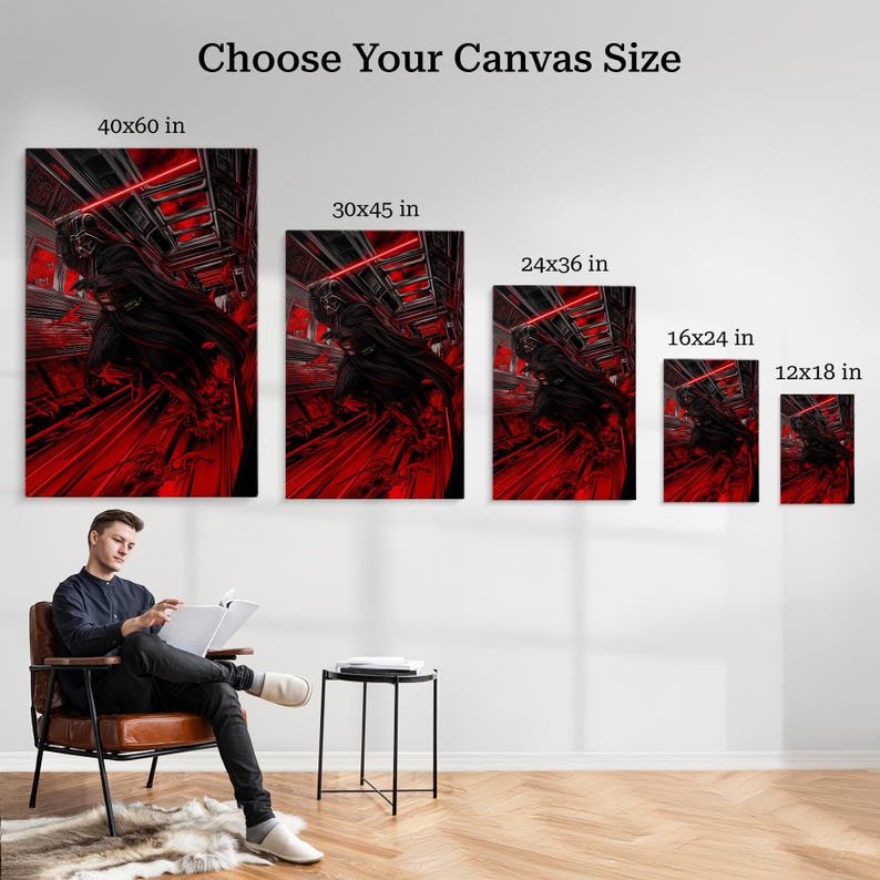 Darth Vader Lightsaber Art Print on Canvas – Star Wars Black and Red PopArt – Modern Large Wall Decor –Unique Sci-Fi Gift for Star Wars Fans image 3