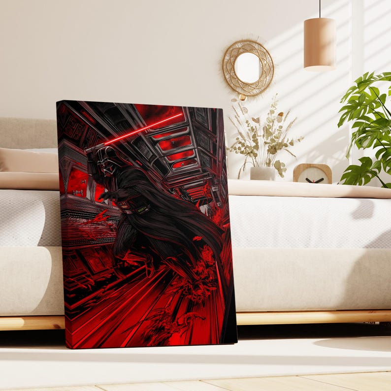 Darth Vader Lightsaber Art Print on Canvas – Star Wars Black and Red PopArt – Modern Large Wall Decor –Unique Sci-Fi Gift for Star Wars Fans image 10