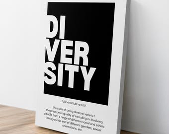 Diversity Definition Canvas Wall Art - Black and White Minimalist Motivational Art Decor -Modern Inspirational Home Office Wall Art Painting