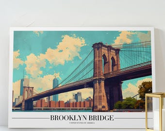 Brooklyn Bridge USA Travel Poster Print Canvas Wall Art - Traveler Gifts - Modern Travel Art Print - Brooklyn Bridge New York Wall Decor