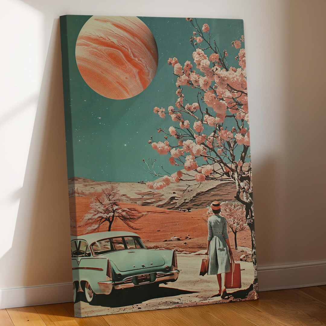Trippy Spring Fantasy Spring on Saturn Retro Wall Art on Canvas - Whimsical Trippy Wall Art ...