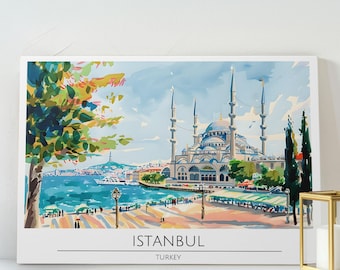 Istanbul Skyline Travel Poster Print Canvas WallArt -Housewarming Gift -Turkey Istanbul Travel Art Print -Aesthetic Istanbul City Wall Decor
