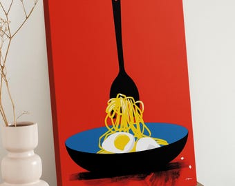 Spaghetti Pasta Print Wall Art on Canvas -Dopamine Cafe Decor -Unique Gift for Food Lover -Italian Food Wall Print -Italian Kitchen Art Work