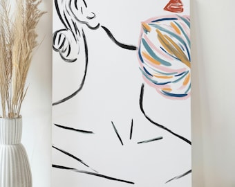 Modern Minimalist Woman Figure Wall Art on Canvas - Aesthetic Minimalist Woman Line Drawing Art Print - Abstract Female Figure Sketch Decor