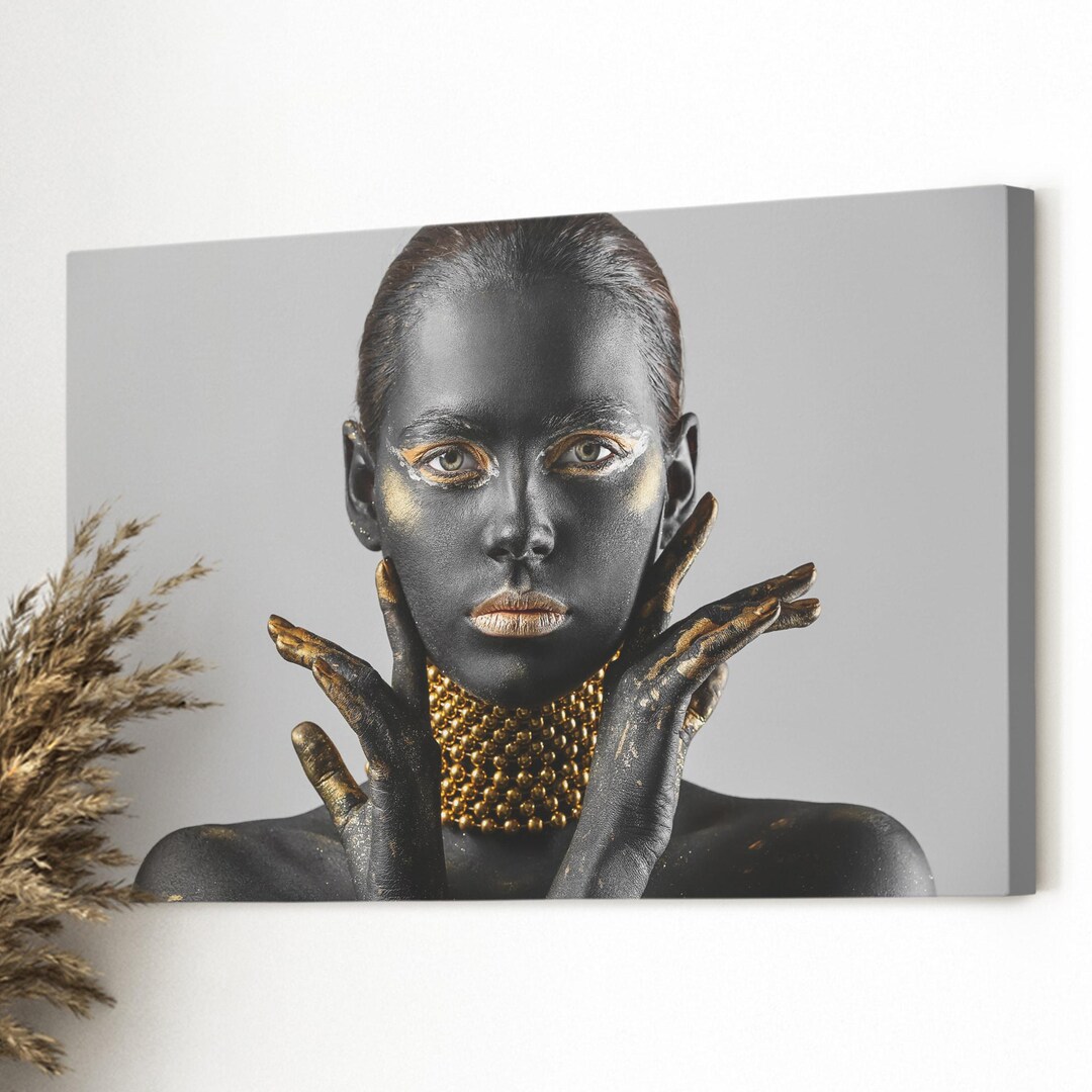 Luxury Black and Gold Woman Portrait Wall Print on Canvas-luxury Black ...