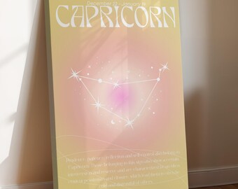 Capricorn Star Sign Wall Art on Canvas - Zodiac Sign Constellation Print -Zodiac Astrology Gifts - Aesthetic Preppy Aura Wall Art Room Decor