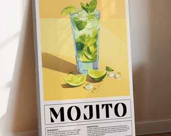 Mojito Cocktail Canvas Wall Art -Trendy Mojito Art Print -Modern Kitchen Cocktail Artwork -Alcohol Bar Home Decor -Mojito Drink Poster Print