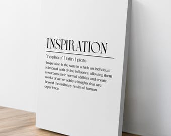 Inspiration Definition Canvas Wall Art -Black and White Minimalist Motivational Art Decor -Modern Inspirational Home Office WallArt Painting