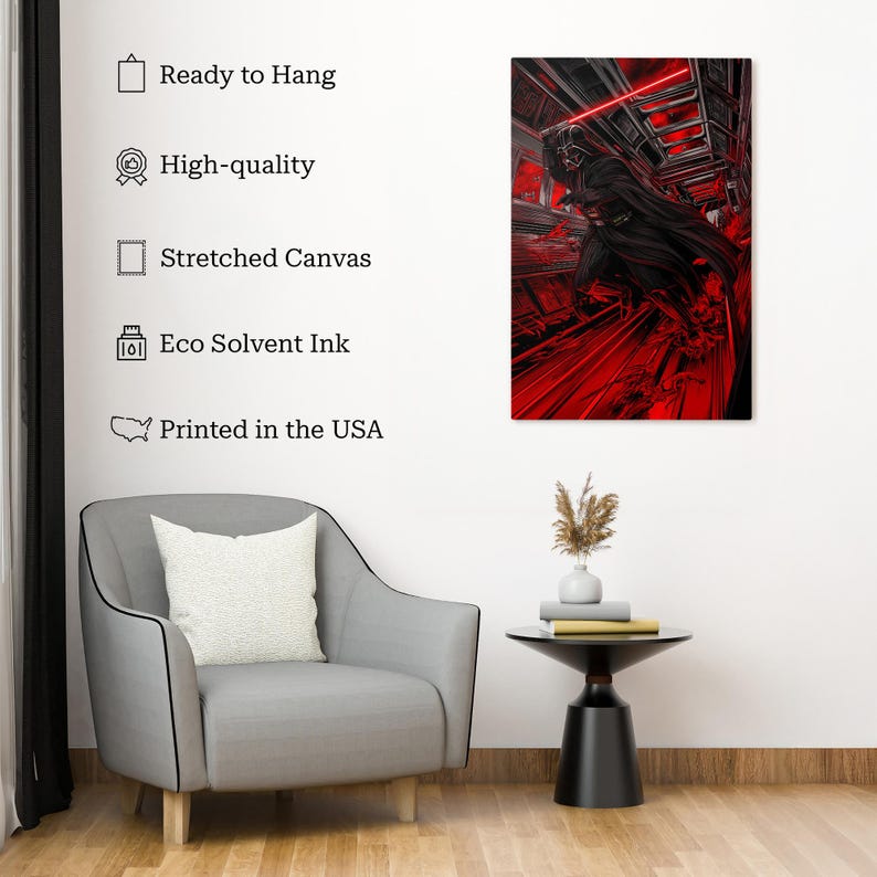 Darth Vader Lightsaber Art Print on Canvas – Star Wars Black and Red PopArt – Modern Large Wall Decor –Unique Sci-Fi Gift for Star Wars Fans image 5