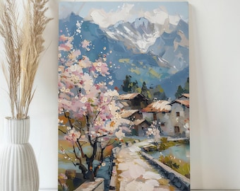 Cherry Blossoms in Bloom Canvas Wall Art - Aesthetic Room Decor Print - Pink Wall Prints - Japanese Modern Art - Asian Sakura Wall Decor