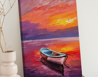 Abstract Colorful Sailboat Print on Canvas - Nautical Farmhouse Wall Art - Colorful Coastal Large Room Decor - Ocean Sailboat Art Painting
