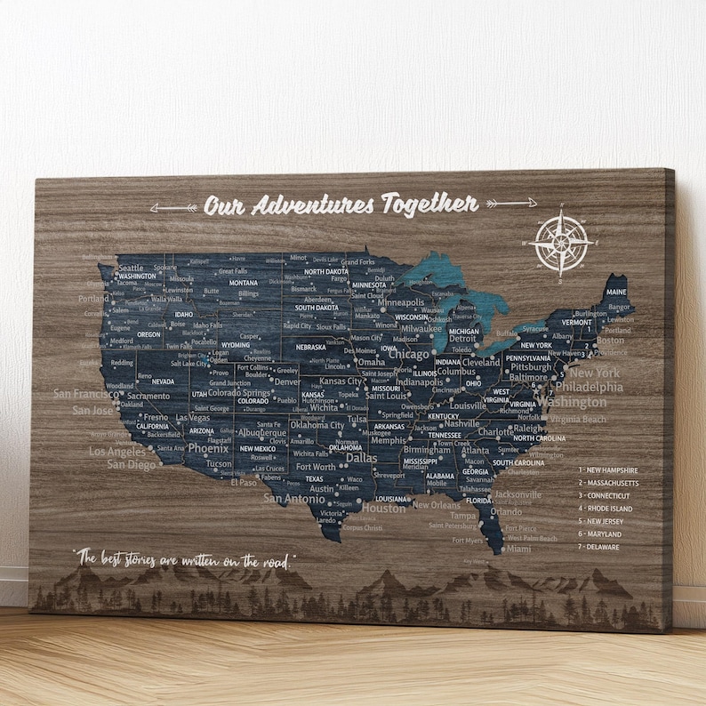 Rustic Detailed USA Map Canvas Wall Print - Abstract USA Map Geography ...