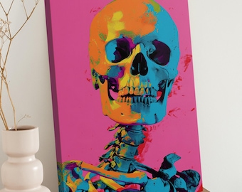 Colorful Skull Pop Art Art Print on Canvas -Contemporary Skull Abstract Wall Art -Skull Retro Canvas Print -Trendy Maximalist Pop Art Decor