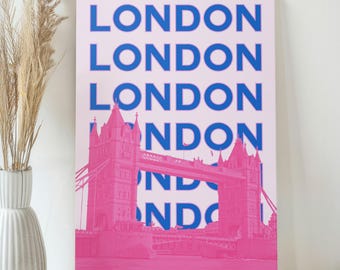 London Travel Poster Print Canvas WallArt -Tower Bridge Modern Travel Art Print -Housewarming Travel Gift -Aesthetic London City Wall Decor