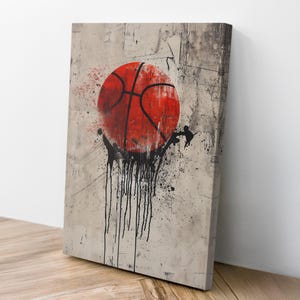 Basketball Watercolor Canvas Wall Art – Abstract Sports Painting – Modern Basketball Print for Boys Room or Playroom Decor