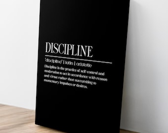 Discipline Definition Canvas Wall Art -Black and White Minimalist Motivational Art Decor -Modern Inspirational Home Office Wall Art Painting