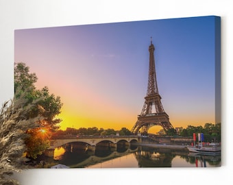 Eiffel Tower Canvas Wall Art - Eiffel Tower Travel Art Print - Housewarming Gift for Paris Lovers - France Paris Cityscape Large Wall Decor