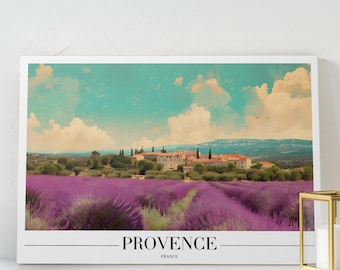 Provence France Travel Poster Print Canvas Wall Art - Traveler Gifts -Lavender Fields Travel Art Print - Aesthetic Provence Field Wall Decor