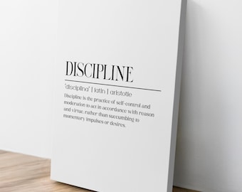 Discipline Definition Canvas Wall Art -Black and White Minimalist Motivational Art Decor -Modern Inspirational Home Office Wall Art Painting
