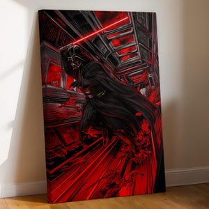 Darth Vader Lightsaber Art Print on Canvas – Star Wars Black and Red PopArt – Modern Large Wall Decor –Unique Sci-Fi Gift for Star Wars Fans image 1