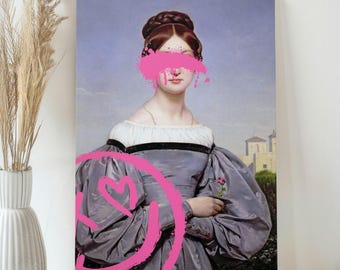 Altered Art Portrait of Louis Vernet Wall Art on Canvas -Street Art Pop Art Print -Preppy Graffiti Art Decor -Classical Renaissance Painting