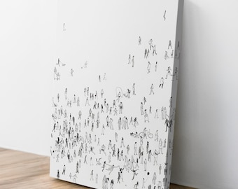 Minimalist Abstract People Crowd Wall Art on Canvas -Contemporary Figure Drawing Art Print-Modern Minimal People Silhouettes Home Wall Decor
