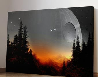 Death Star Movie -Modern Star Wars Space Art -Star Wars Canvas Wall Print -Unique Star Wars Gift for Him or Boyfriend -Trendy Sci-Fi Artwork