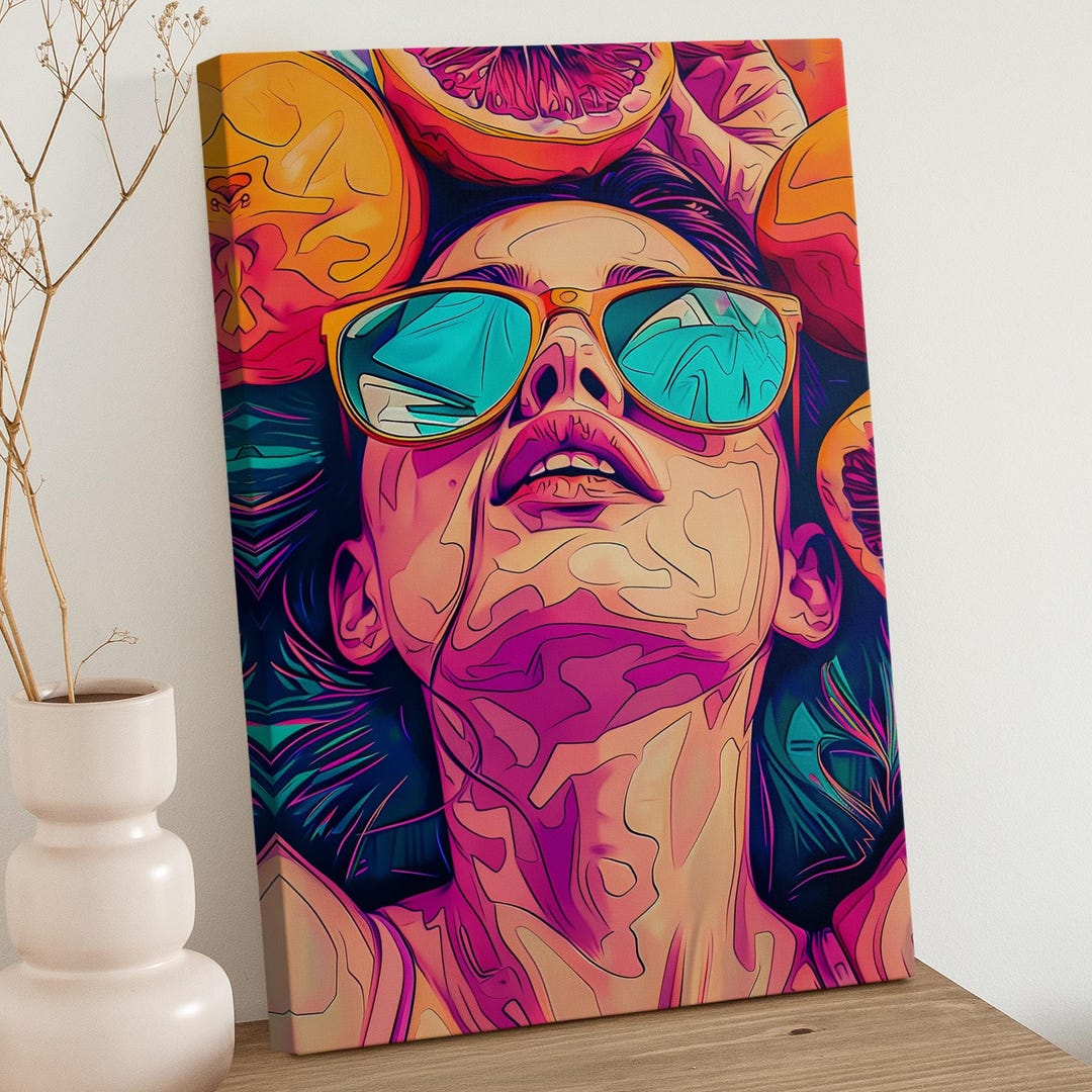 【美品】SMI★The Art of Creative Selling Girl With Orange Sunglasses Pop Art Print on Canvas - Abstract
