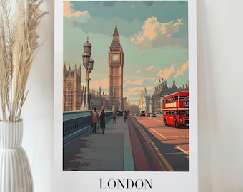 London Travel Poster Print Canvas Wall Art -Tower Bridge Modern Travel Art Print -Aesthetic London City Wall Decor -Housewarming Travel Gift