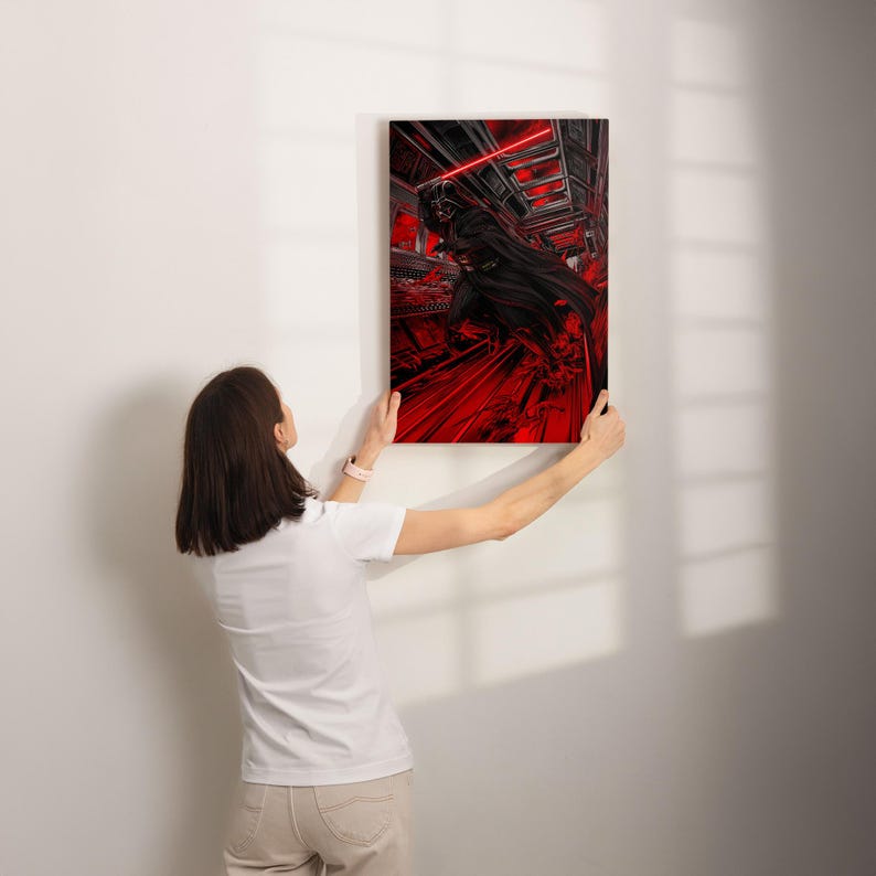 Darth Vader Lightsaber Art Print on Canvas – Star Wars Black and Red PopArt – Modern Large Wall Decor –Unique Sci-Fi Gift for Star Wars Fans image 4