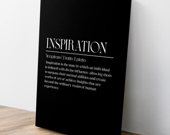 Inspiration Definition Canvas Wall Art -Black and White Minimalist Motivational Art Decor -Modern Inspirational Home Office WallArt Painting