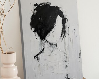 Modern Black and White Woman Figure Canvas Wall Print-Aesthetic Minimalist Woman Line Drawing Art - Abstract Female Figure Sketch Room Decor