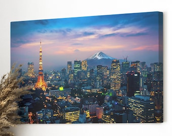Tokyo City Skyline Print, Skytree Anime Style Wall Art, Colorful