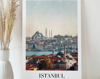 Istanbul Skyline Travel Poster Print Canvas WallArt -Housewarming Gift -Turkey Istanbul Travel Art Print -Aesthetic Istanbul City Wall Decor