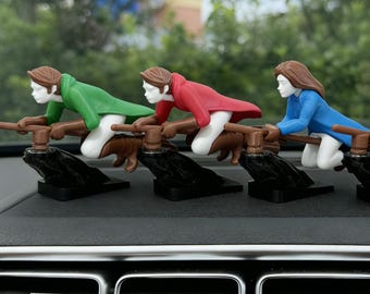 Magical Car Dashboard Spinner-3D Printed Wizard & Witch on Flying Broomsticks,Car Decor,Unique Car Gift,Car Ornament,Fun Car Interior Decor